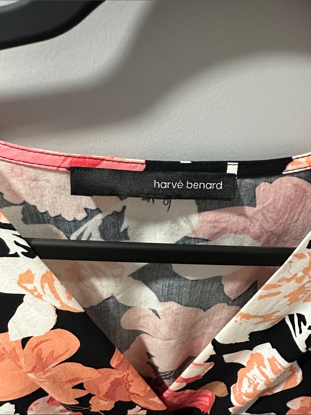 Harve Benard Black Floral Wrap Peplum Top with Coral & Cream - Picture 3 of 4